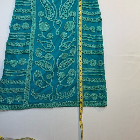 T & W Designs Womens Size L Green Soutache Mesh Overlay Sleeveless Dress - Picture 9 of 13